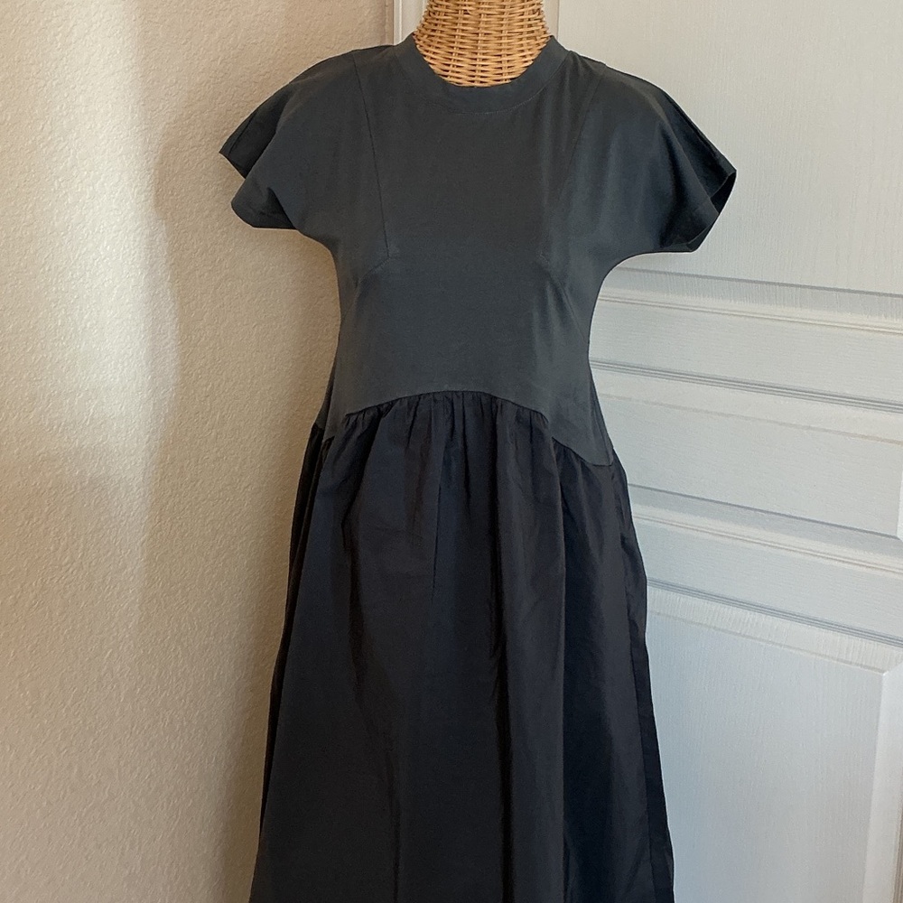 Melloday Charcoal Cotton Knit Midi Dress